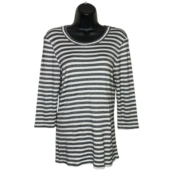 Anthropologie Michael Stars Shirt Womens M/L Striped Top 3/4 Sleeve Minimalist - Picture 1 of 11